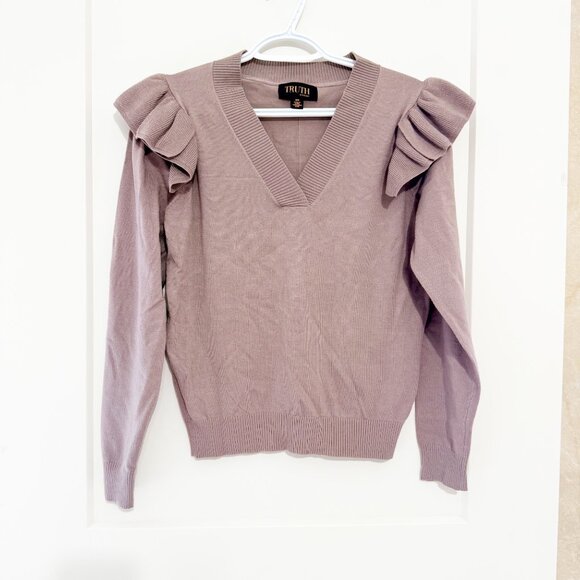 Truth By Republic Sweaters - NWOT Truth By Republic V-Neck Sweater Ruffle Shoulder Detail Womens Medium